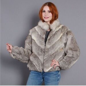 Vintage Split End Itd. 1980 RABBIT & FOX Fur Chevron WOEMN’s COAT